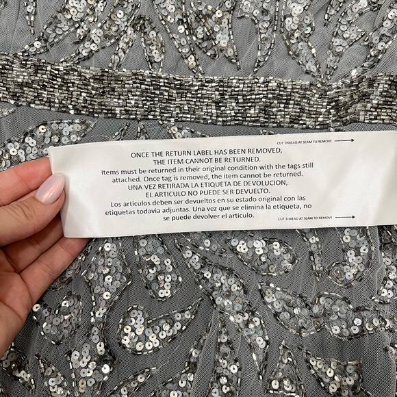 MAC DUGGAL 5521 Embellished Illusion Long Sleeve Sheath Dress Platinum 4 NEW - Picture 8 of 11